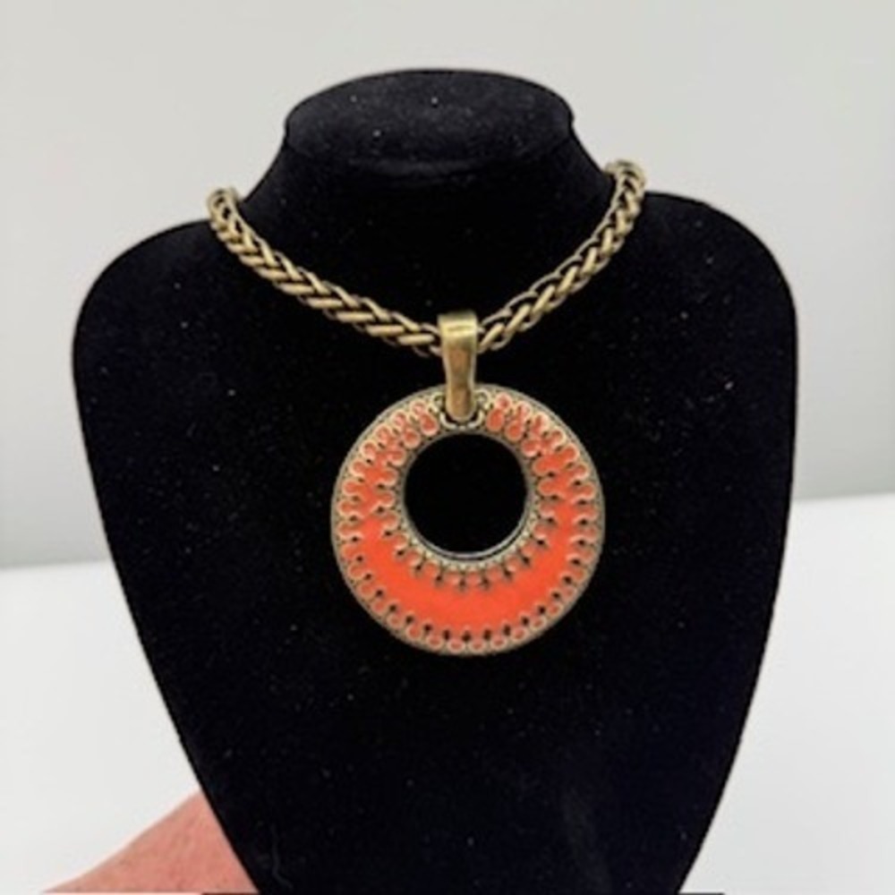 Premier Designs:‎ Reversible Orange and Blue Enamel Circle Pendant (Only)